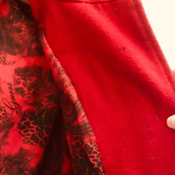 Guess XS Women's Red Wool-Blend Jacket with Hood  Vintage 80s Retro Style - Picture 7 of 12